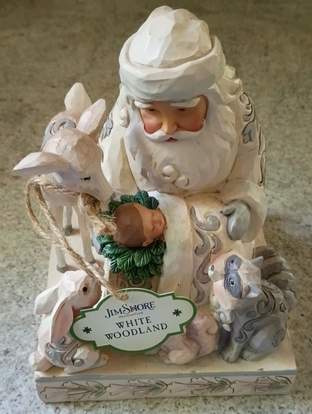 Jim Shore Miracle In The Moonlight White Woodland Santa Figurine - Cream & Green